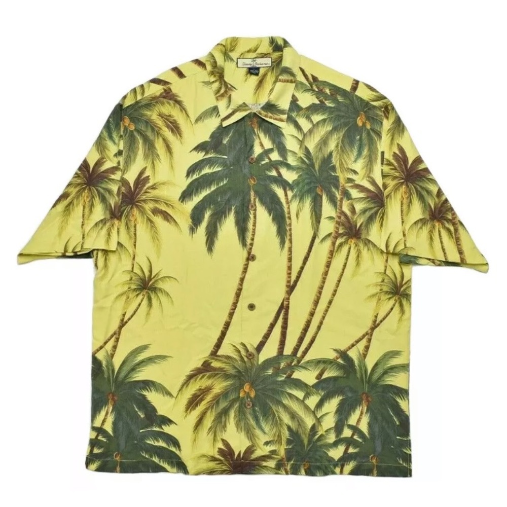 Tommy Bahama 100% Silk Yellow Tropical Print Large